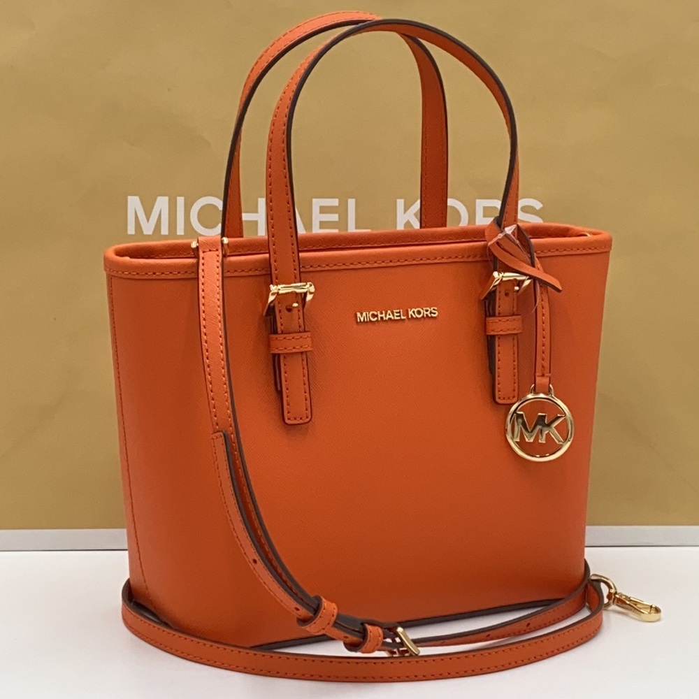 MICHAEL KORS XS CONVERTIBLE TOP ZIP TOTE TANGERINE - Picture 1 of 16